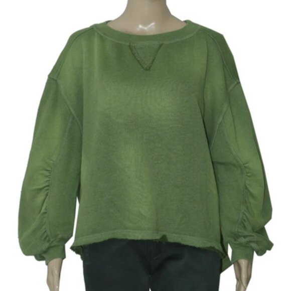 Free People Poet Pullover Washed Green Sweatshirt Tunic Top XS - Picture 2 of 5